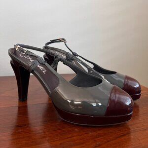 Chanel Patent Leather Slingback Platform Heels - 37.5